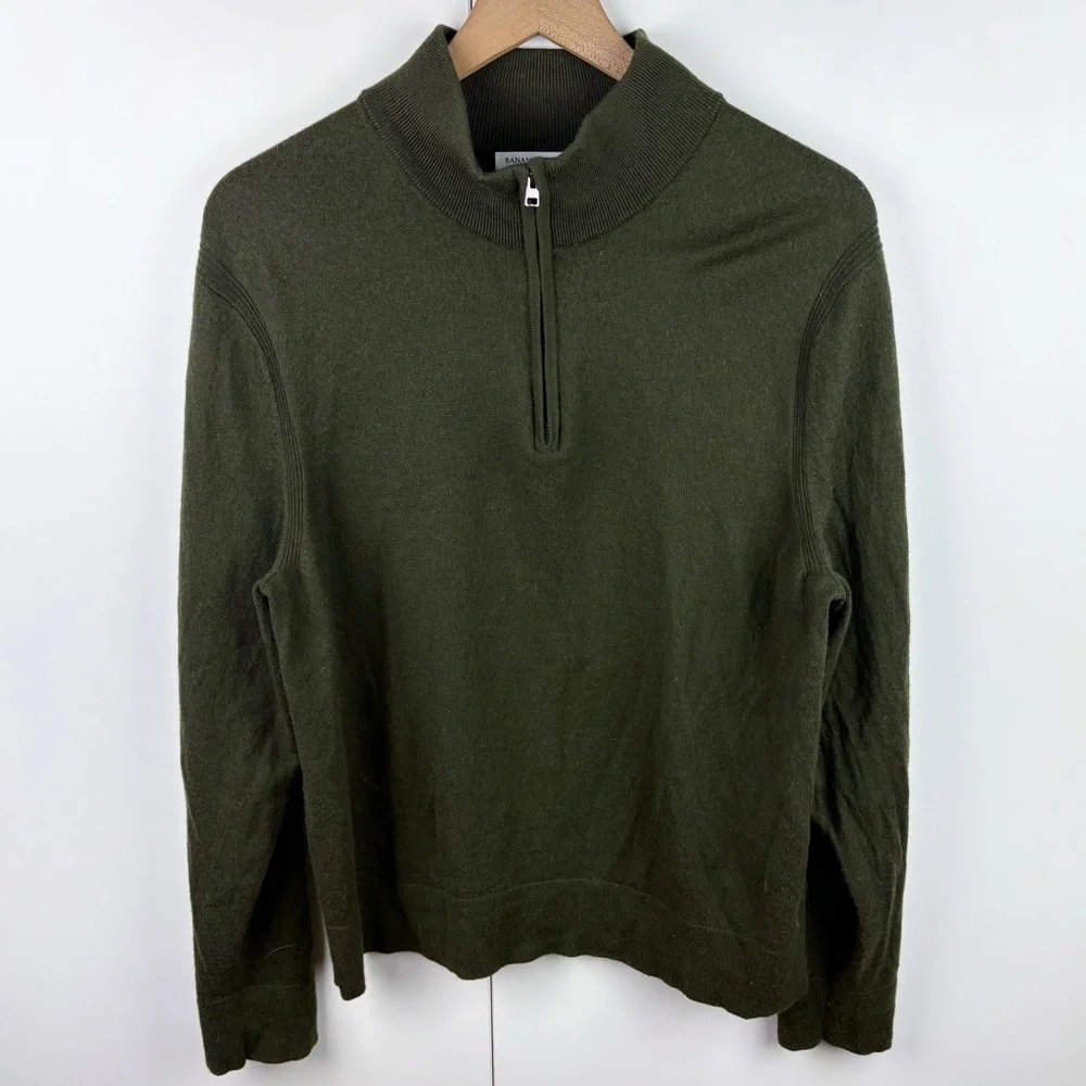 Banana Republic 100% Merino Wool Italian 1/2 Half Zip Sweater Olive Green XL